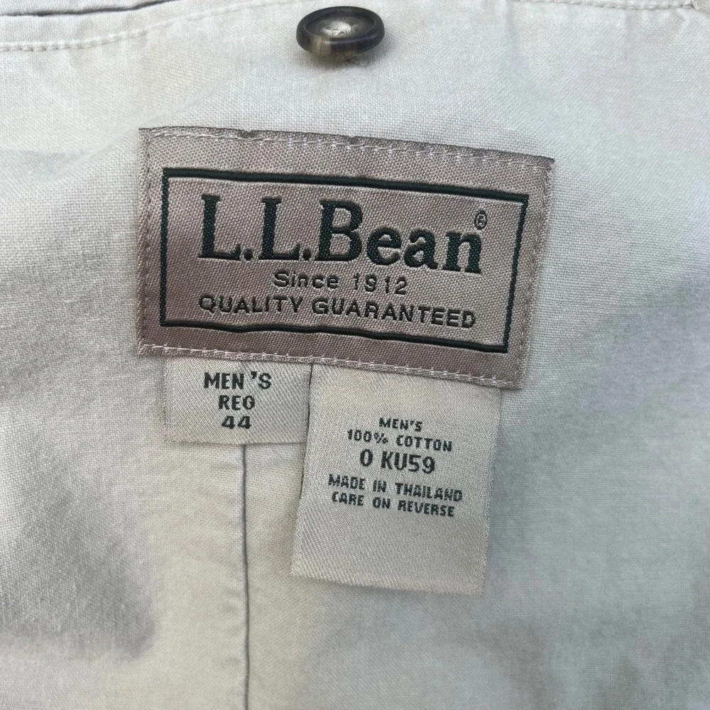 LL Bean Mens 44 Reg Khaki Cotton Blazer 80s Classic Fashion Shoulder Pads Jacket